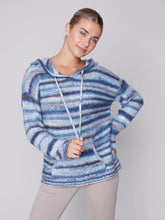Load image into Gallery viewer, Charlie B Denim Striped Hooded Pull Over With Kangaroo Pocket
