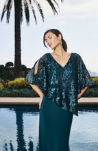 Load image into Gallery viewer, Frank Lyman Teal Gown with Embroidered Asymmetrical Cape
