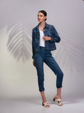 Load image into Gallery viewer, Alison Sheri Reversible Button Front Denim Jacket - One Side Solid, One Side Print
