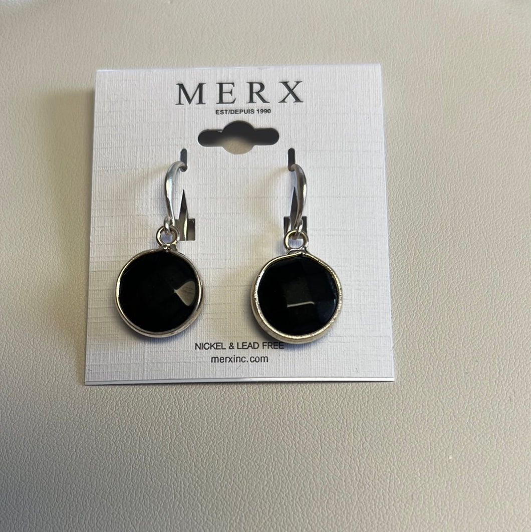 Merx Silver with Black Centre Stone Dangle Earrings