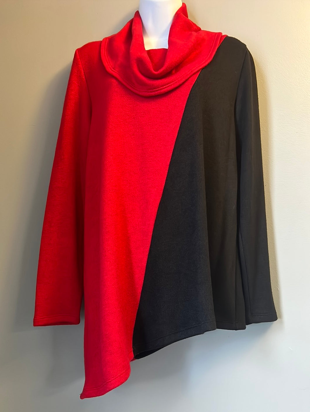 Soft Works Red & Black Cowl Neck Colour Block Sweater