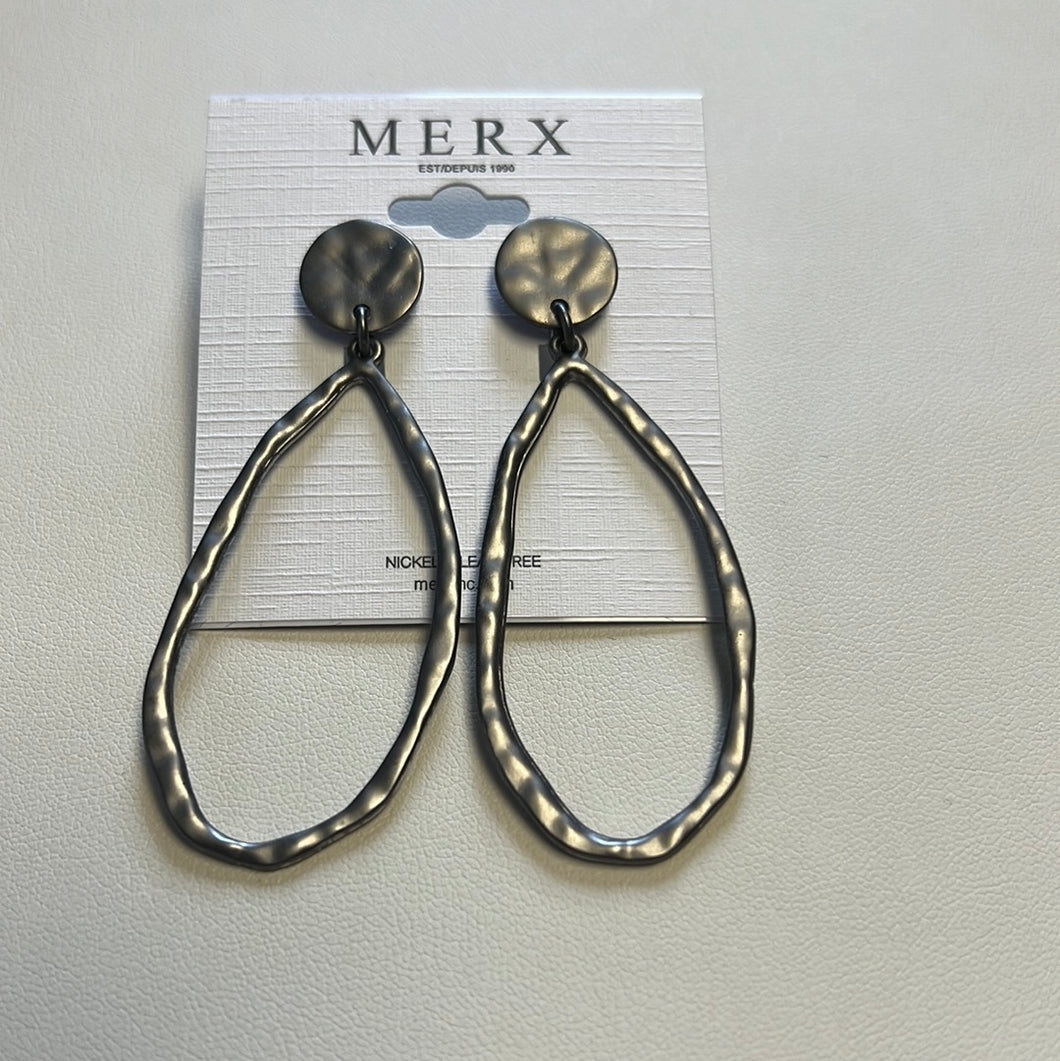 Merx Fashion Hammered Hematite Long Teardrop Dangle Earrings
