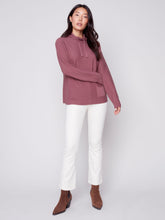 Load image into Gallery viewer, Charlie B Solid Ottoman Cotton Funnel Neck Raspberry Sweater With Pocket Detail - 100% Cotton
