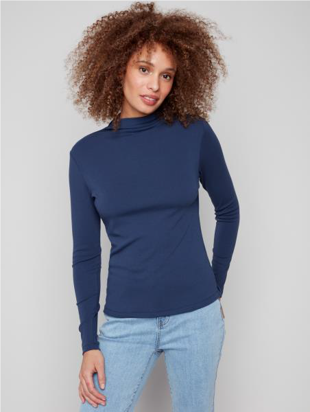 Charlie B Rib Knit Long Sleeve Mock Neck Top