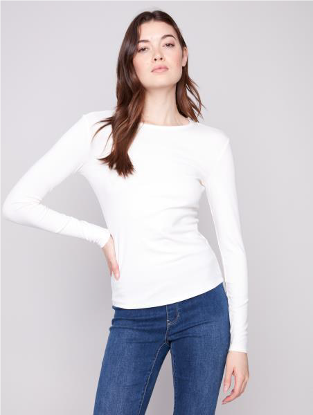Charlie B Interlock Knit Long Sleeve Crew Neck Top