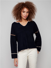 Load image into Gallery viewer, Charlie B Notched Neck Rib Embroidered Sweater
