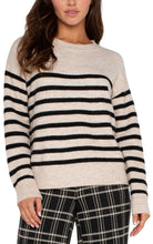 Load image into Gallery viewer, Liverpool Oatmeal Heather Stripe Long Sleeve Crew Neck Drop Shoulder Sweater
