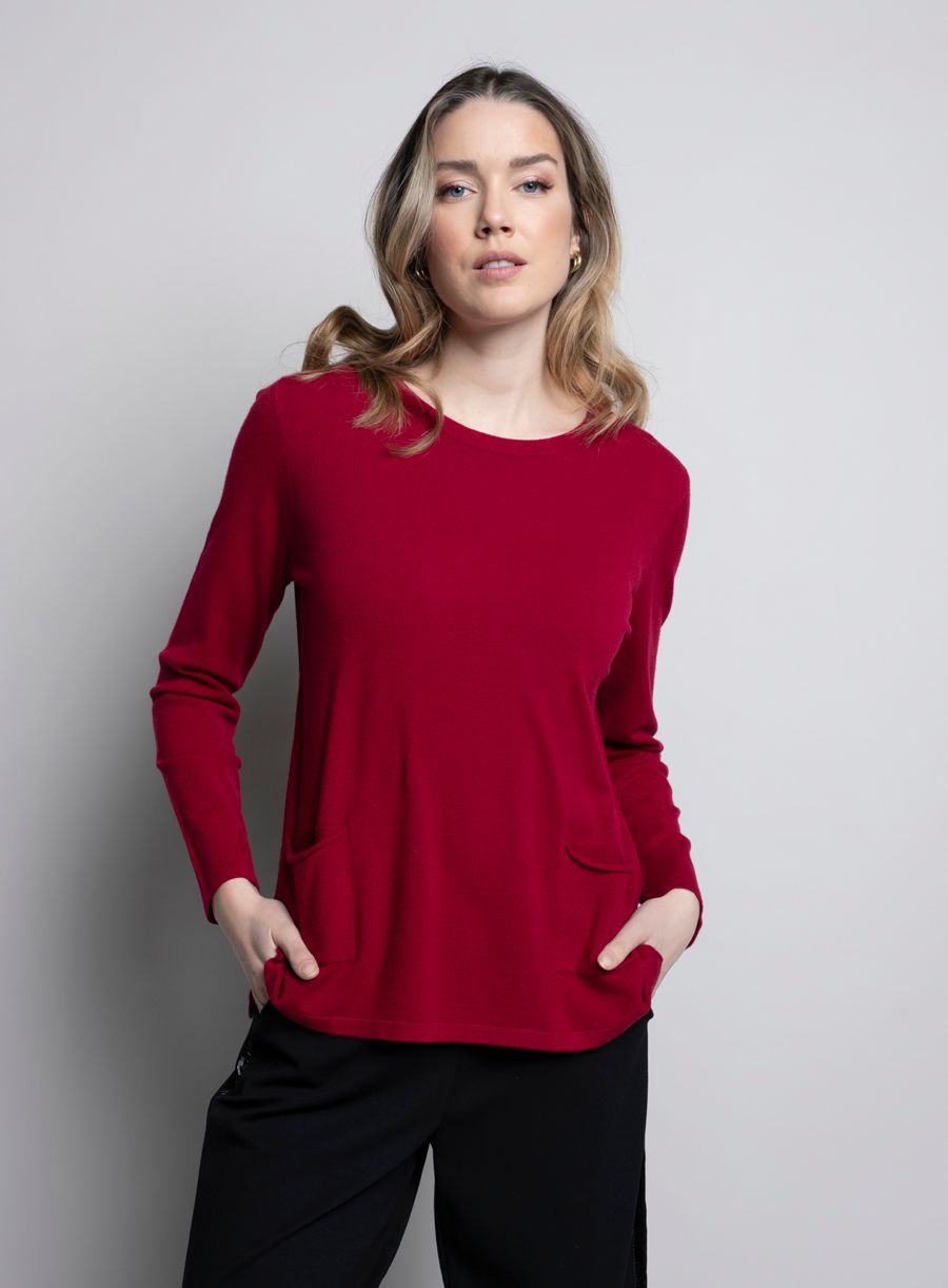 Picadilly Crew Neck Long Sleeve Top With Pockets in Celestial or Sangria