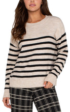 Load image into Gallery viewer, Liverpool Oatmeal Heather Stripe Long Sleeve Crew Neck Drop Shoulder Sweater
