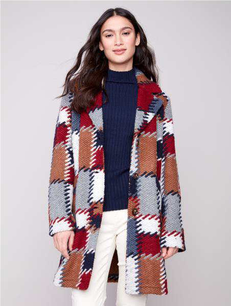 Charlie B Crochet Design Long Coat with Button Closure