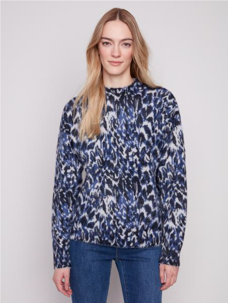 Charlie B Printed Eyelash Mock Neck Sweater