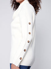 Load image into Gallery viewer, Charlie B Turtleneck Pullover Sweater with Sleeve Buttons in Ecru (Cream) or Port
