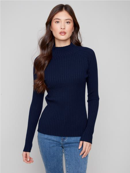 Charlie B Ribbed Knit Mock Neck Sweater