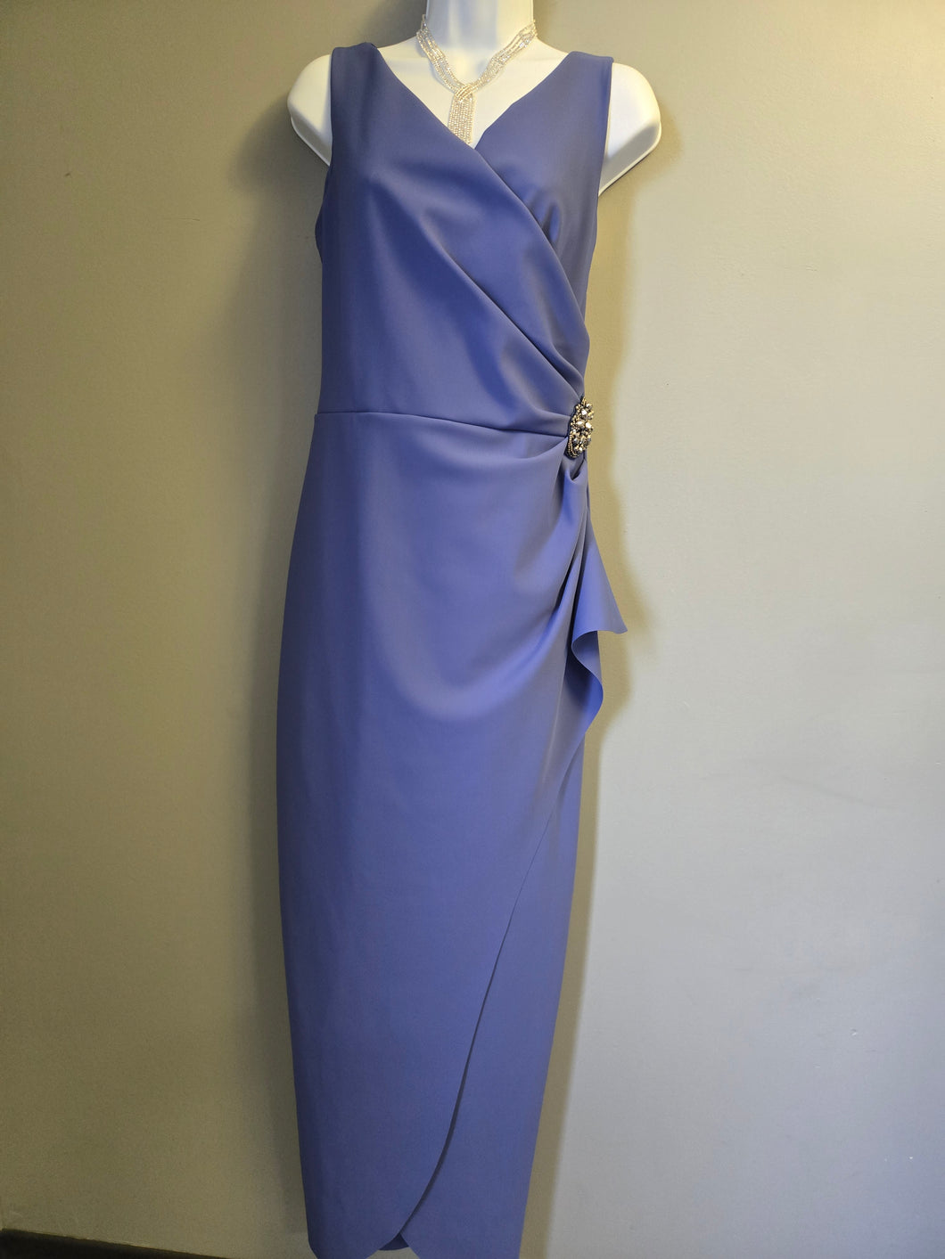 Alex Evenings Cornflower Sleeveless V-Neck Gown with Side Flounce