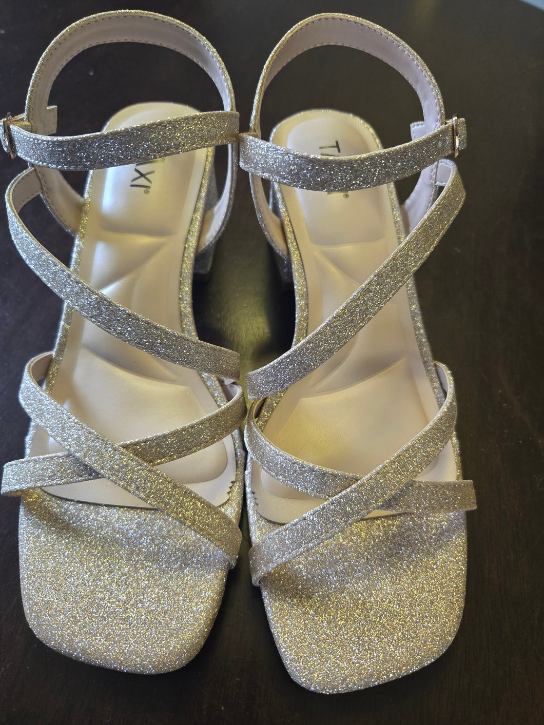 Taxi Liv Champagne Sparkle Shoe with Chunky Heel