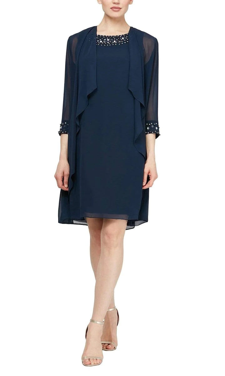 SLNY Sleeveless Beaded Scoop Neck Dress with Chiffon Jacket – Style Boutique