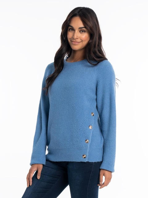 Lois Denim Blue Claudia Long Sleeve Sweater with Side Buttons