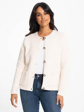 Load image into Gallery viewer, Lois Off-White Glenda Long Sleeve Front Button Cardigan with Pockets
