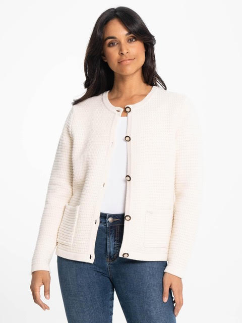 Lois Off-White Glenda Long Sleeve Front Button Cardigan with Pockets