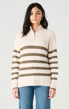 Load image into Gallery viewer, Dex Cream &amp; Army Green Stripe Pullover Sweater with Zip Mock Neck
