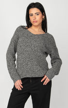 Load image into Gallery viewer, Dex Black White Melange V-Neck Long Sleeve Bevelled Hem Sweater
