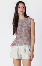 Load image into Gallery viewer, Black Tape Neutral Paisley Sleeveless Pleated Top with Cami
