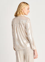 Load image into Gallery viewer, Dex Beige Foil Silver Button Front Shimmer Blouse
