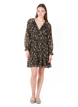 Load image into Gallery viewer, Dex Black Multi-Colour Garden Floral Print Tiered V-Neck Wrap Dress
