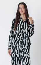 Load image into Gallery viewer, Dex Off White Black Wave Long Sleeve Satin Blouse
