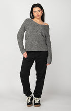 Load image into Gallery viewer, Dex Black White Melange V-Neck Long Sleeve Bevelled Hem Sweater
