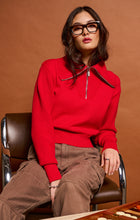 Load image into Gallery viewer, Dex Half Zip Textured Pullover Sweater in Cherry or White &amp; Black Stripe
