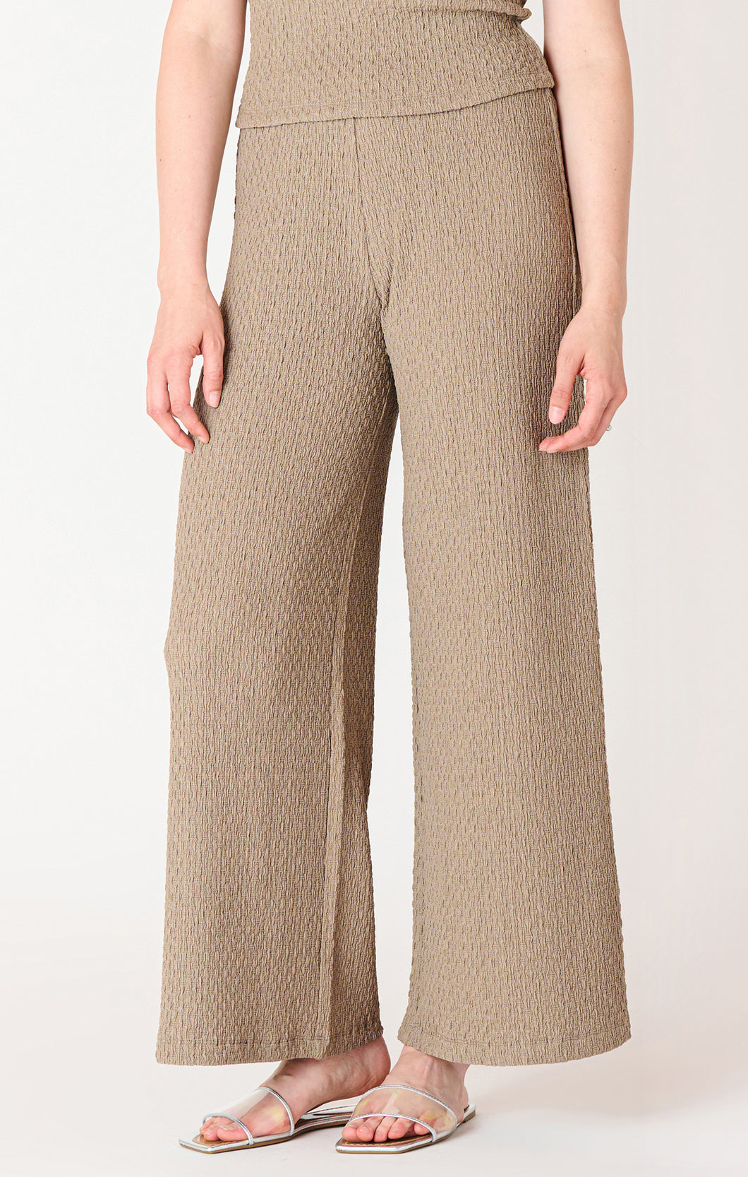 Dex Taupe Textured Flowy Pull On Wide Leg Pants