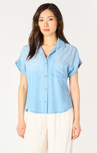 Load image into Gallery viewer, Black Tape Medium Blue Wash Short Sleeve Button Front Woven Blouse
