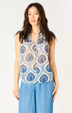 Load image into Gallery viewer, Dex Blue Medallion Sleeveless V-Neck Printed Woven Blouse
