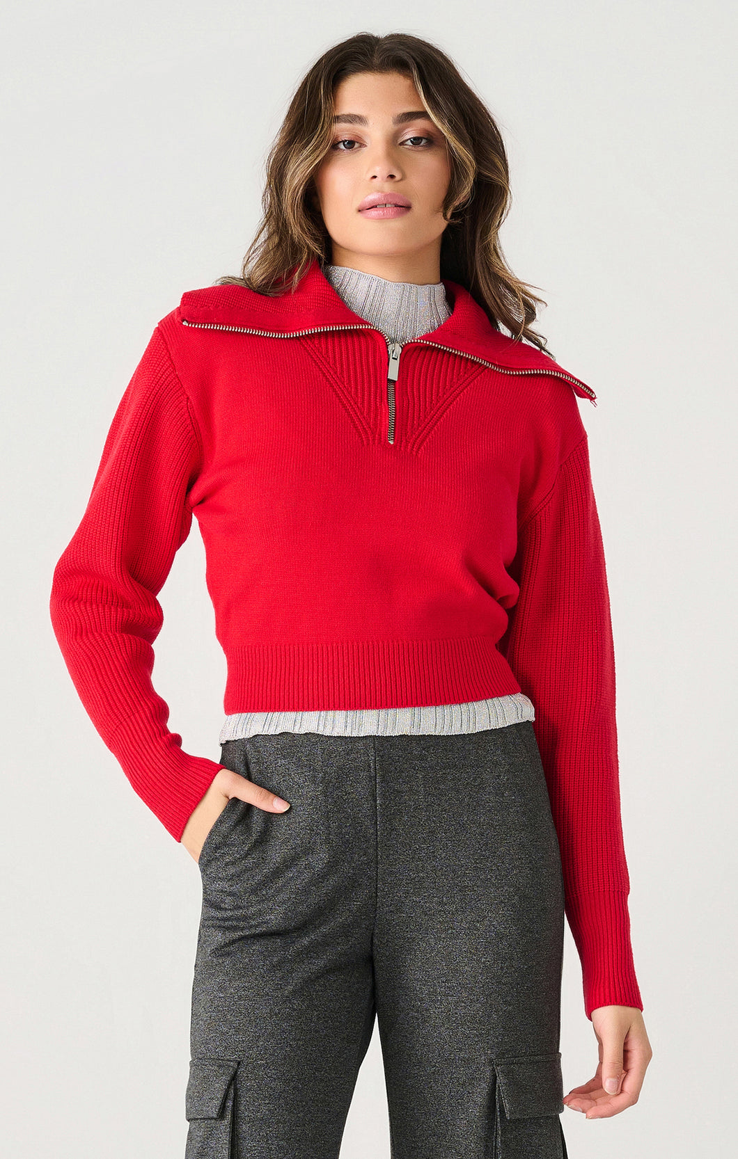 Dex Half Zip Textured Pullover Sweater in Cherry or White & Black Stripe