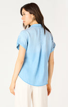 Load image into Gallery viewer, Black Tape Medium Blue Wash Short Sleeve Button Front Woven Blouse
