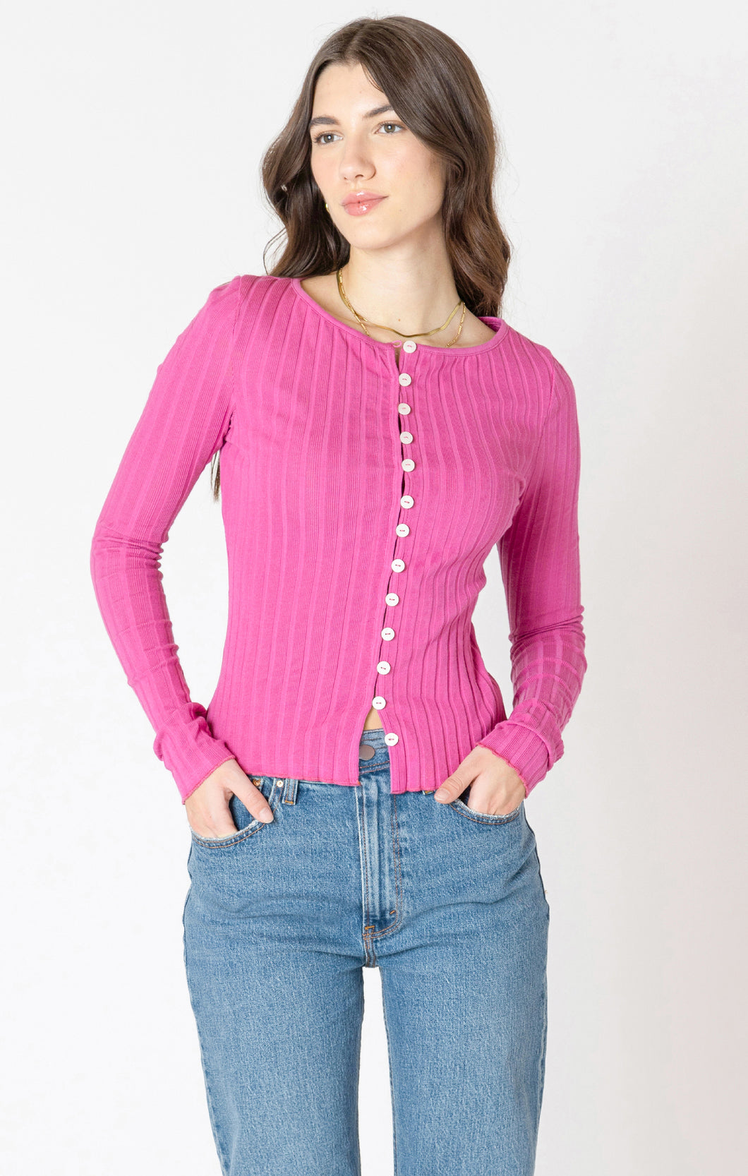 Dex Ribbed Button Front Top