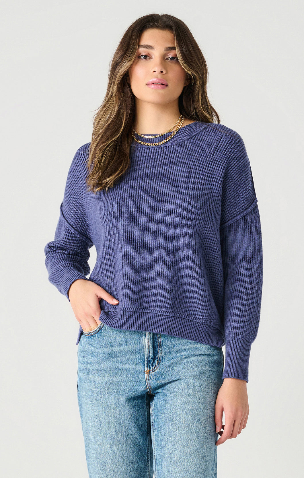 Dex Deep Blue Drop Shoulder Pullover Sweater