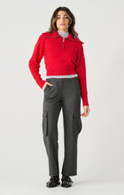 Load image into Gallery viewer, Dex Half Zip Textured Pullover Sweater in Cherry or White &amp; Black Stripe
