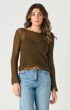 Load image into Gallery viewer, Dex Deep Olive Long Sleeve Mesh Stitch Sweater
