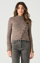 Load image into Gallery viewer, Dex Grey &amp; Black Melange Asymmetric Buttoned Sweater
