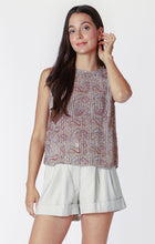 Load image into Gallery viewer, Black Tape Neutral Paisley Sleeveless Pleated Top with Cami
