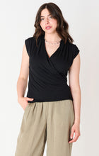 Load image into Gallery viewer, Dex Black V-Neck Drapey Wrap Tank Top
