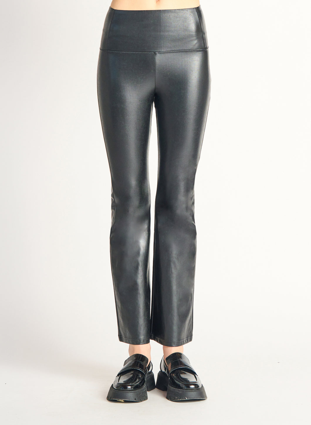 Dex Black Pull On Flared Faux Leather Legging