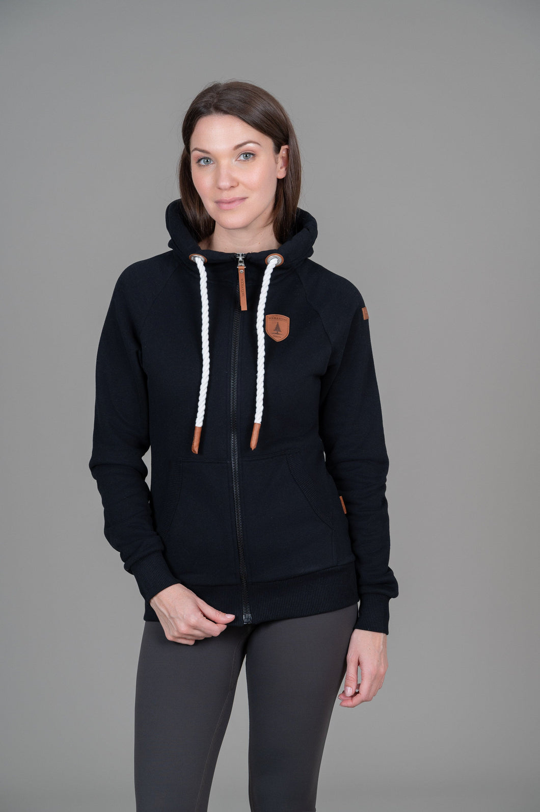 Wanakome Hera Front Zip Hoodie in Dark Heather Grey or Black