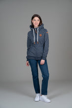 Load image into Gallery viewer, Wanakome Hera Zip Front Hoodie in Navy Stripe
