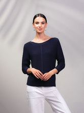 Load image into Gallery viewer, Alison Sheri 3/4 Sleeve Boat Neck Ribbed Top in Navy or White
