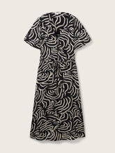 Load image into Gallery viewer, Tom Tailor Black Abstract Waves Design Short Sleeve V-Neck Wrap Dress
