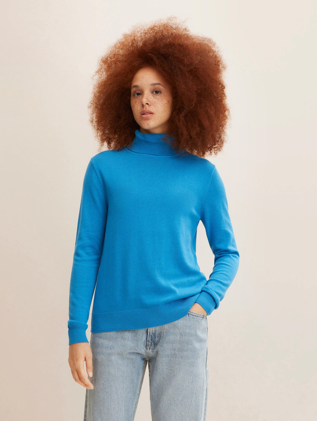 Tom Tailor Basic Knit Turtleneck Sweater in Sublime Teal Blue or Smooth Papaya Red