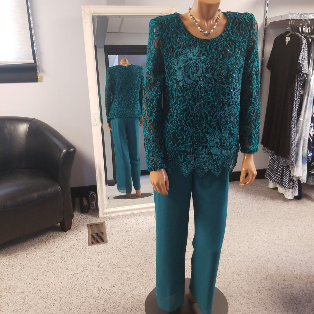 Jolene Canada Teal Embroidered Teal Top & Pant Set